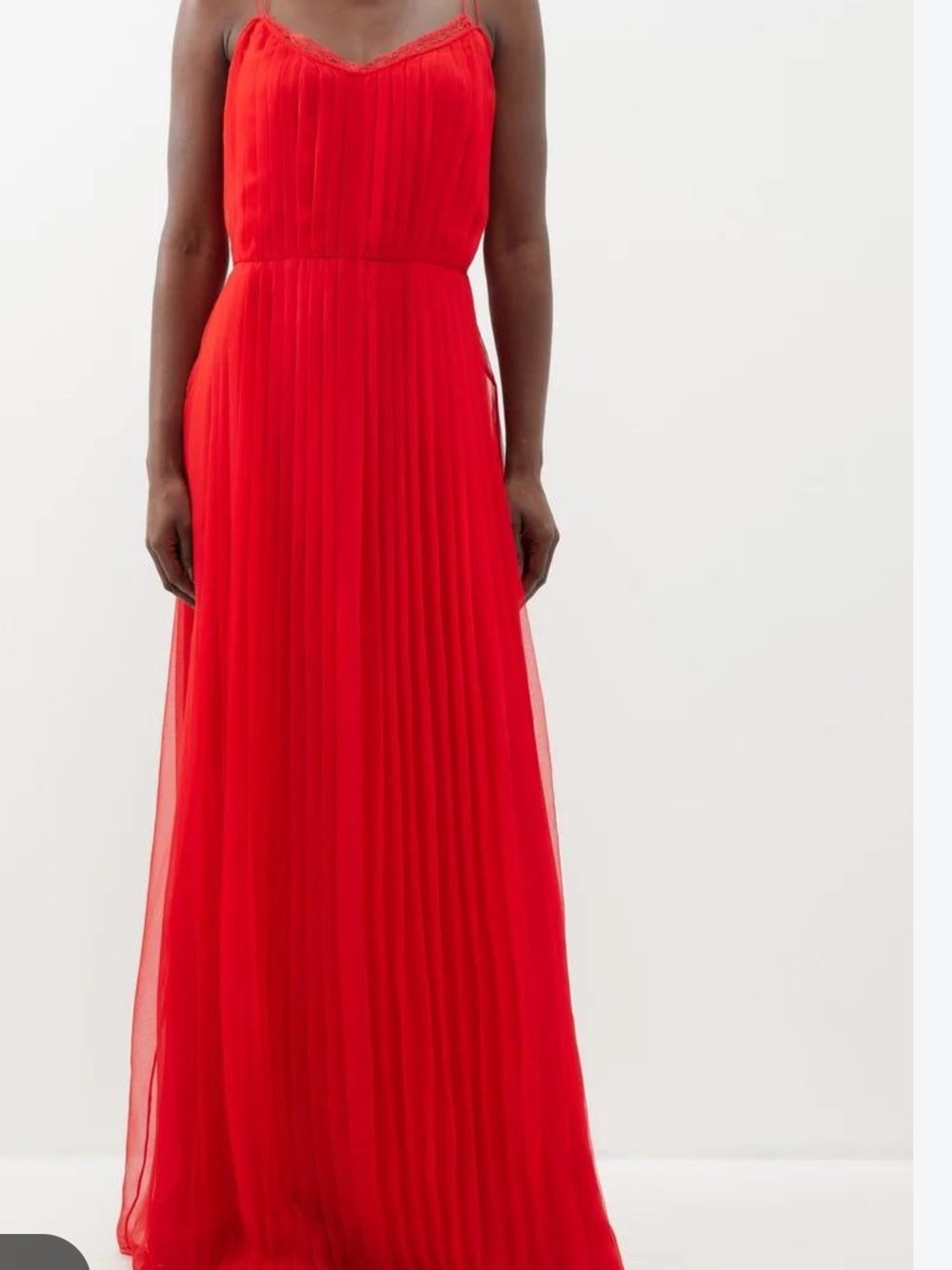 Gucci Red Pleated 100% Silk Chiffon Spaghetti-Strap Maxi Dress Gown Women’s 40
